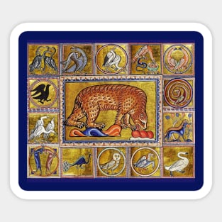 MEDIEVAL BESTIARY,BEAR, FANTASTIC ANIMALS IN GOLD RED BLUE COLORS Sticker